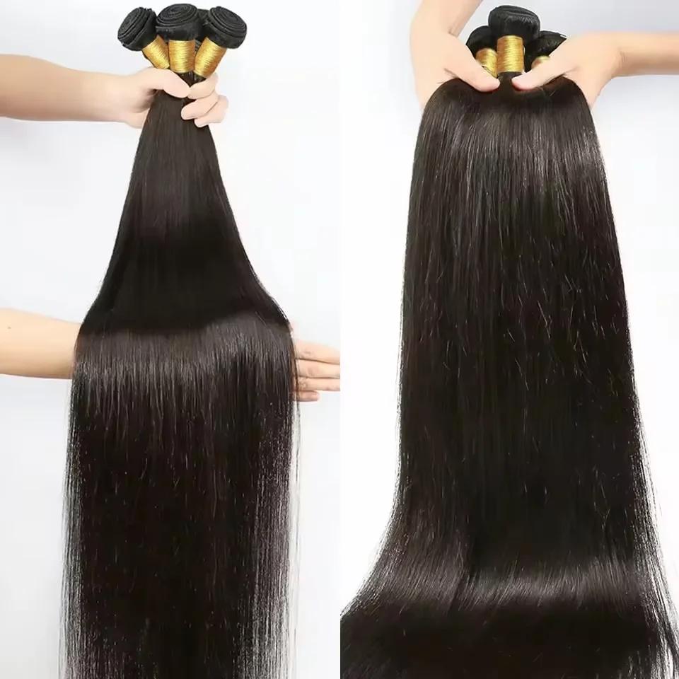 Extensions de cheveux naturels indiens vierges, lisses comme des baguettes, 26, 28, 30 pouces, 3 ou