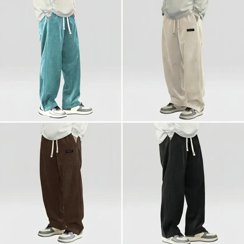 Nouveauté 2026 Pantalon décontracté en velours côtelé pour homme, coupe ample et droite, style stree