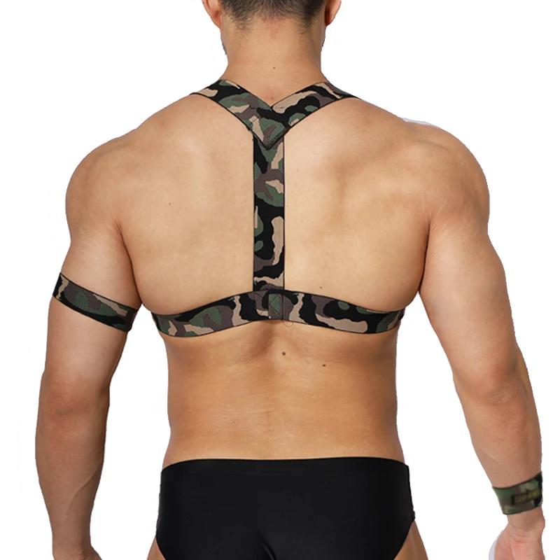 Harnais de poitrine élastique pour hommes, Camouflage, sport, entraînement, sangles musculaires, Cos