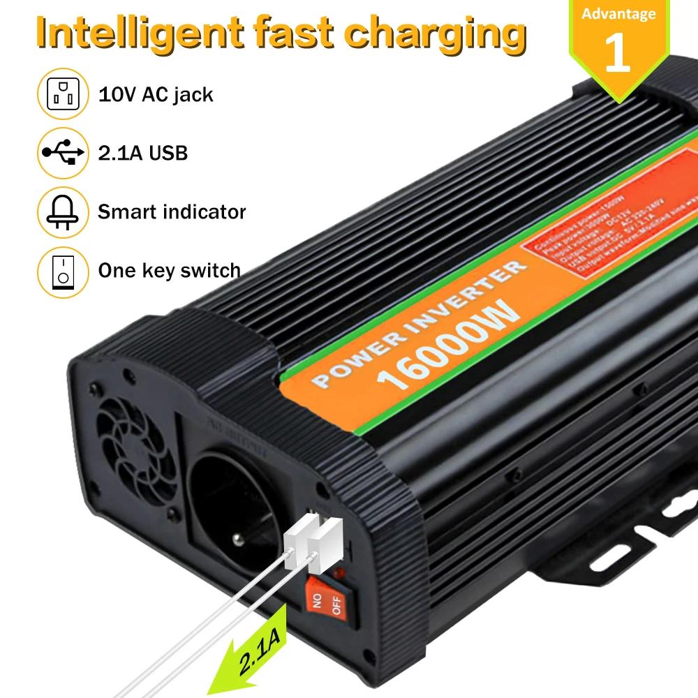Onduleur à onde sinusoïdale pure 1600W, convertisseur DC 12V à 110V AC, puissance Patricia 3000W, on