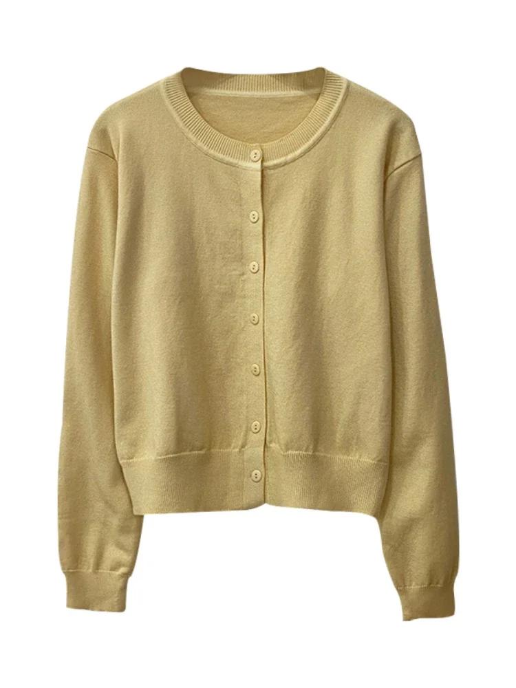 Cardigan à manches longues et col rond pour femme, tricot boutonné, simple boutonnage, printemps-aut
