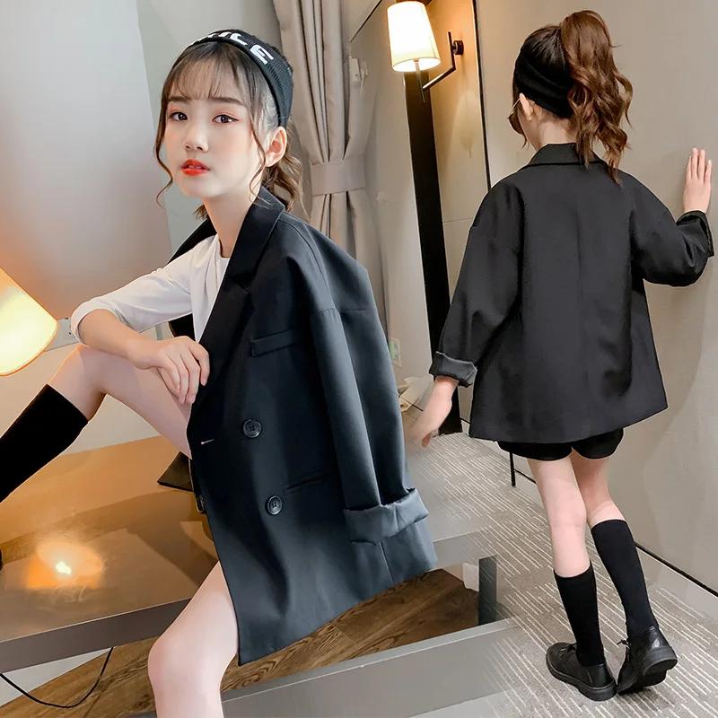Blazer élégant pour enfants, couleur noire, veste de mariage pour filles, style anglais, vêtements f