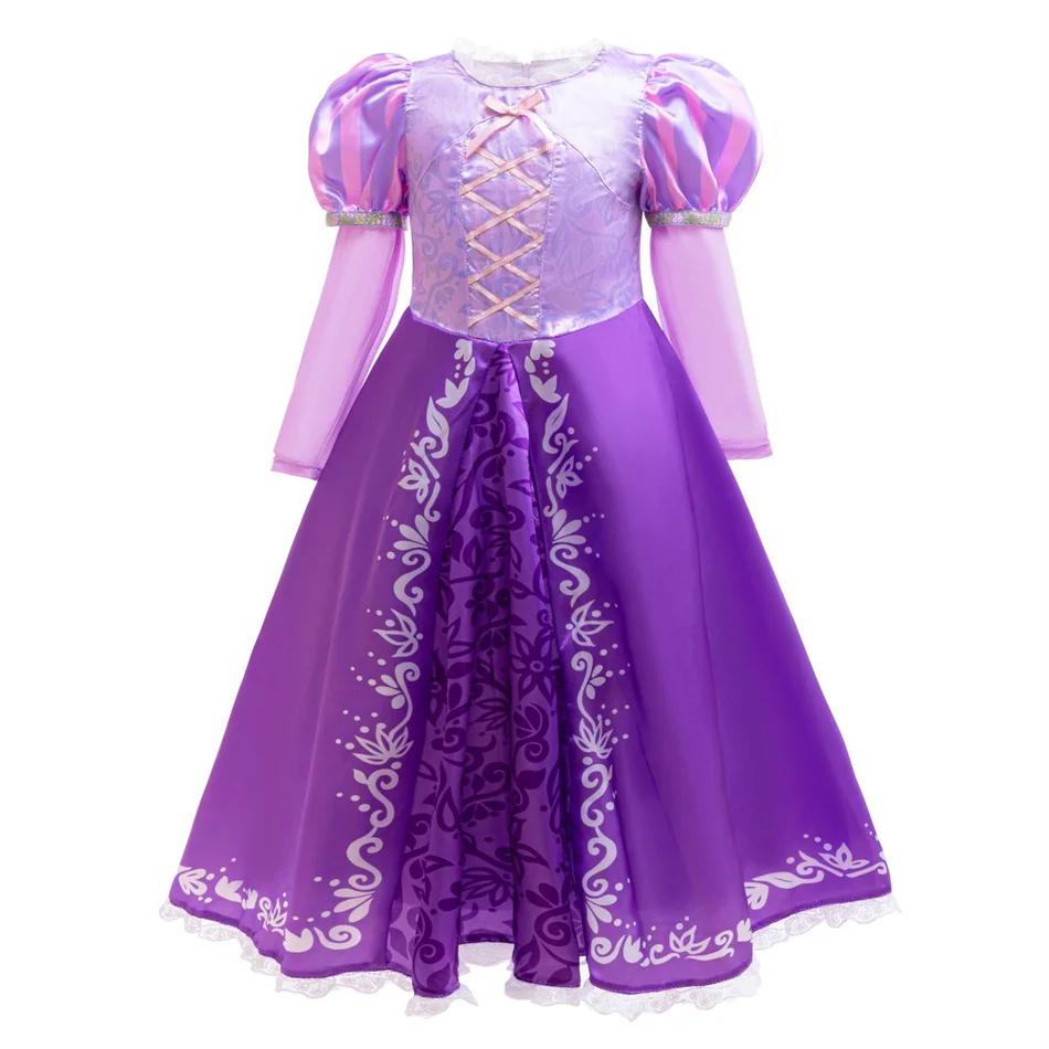 Robe de princesse Rapunzel pour enfants, déguisement d'Halloween, costumes à manches longues, tenues