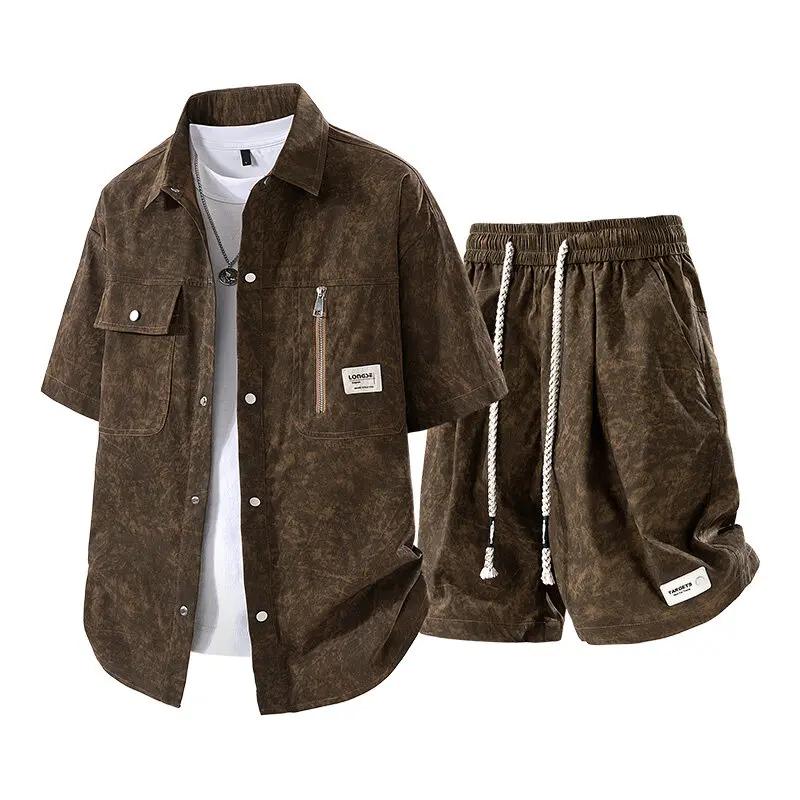 Ensemble chemise et Short à manches courtes pour hommes, décontracté, polyvalent, à la mode, Cool, t
