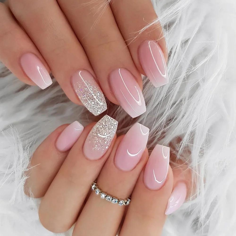 24 pièces presse sur ongles fleur Design mi-long Ballet faux ongles mode marron couverture complète