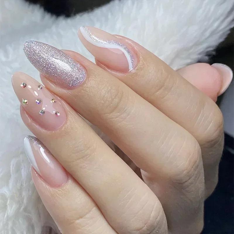 Faux ongles de Ballet en amande mi-longs, 24 pièces, Design œil de chat Simple, à pression, couvertu