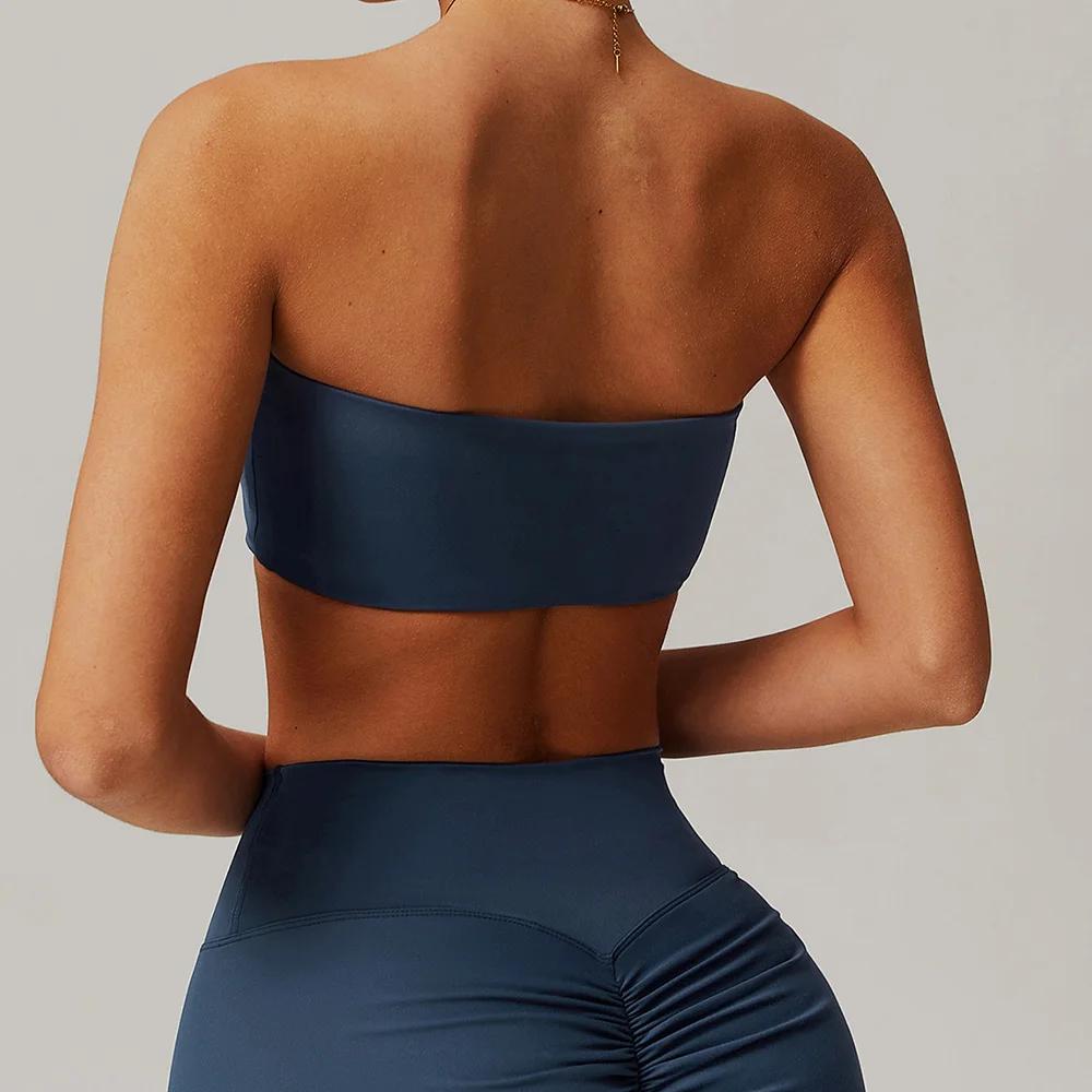 Soutien-gorge sport femme sans bretelles bustier bandeau - Haut fitness yoga respirant enveloppant