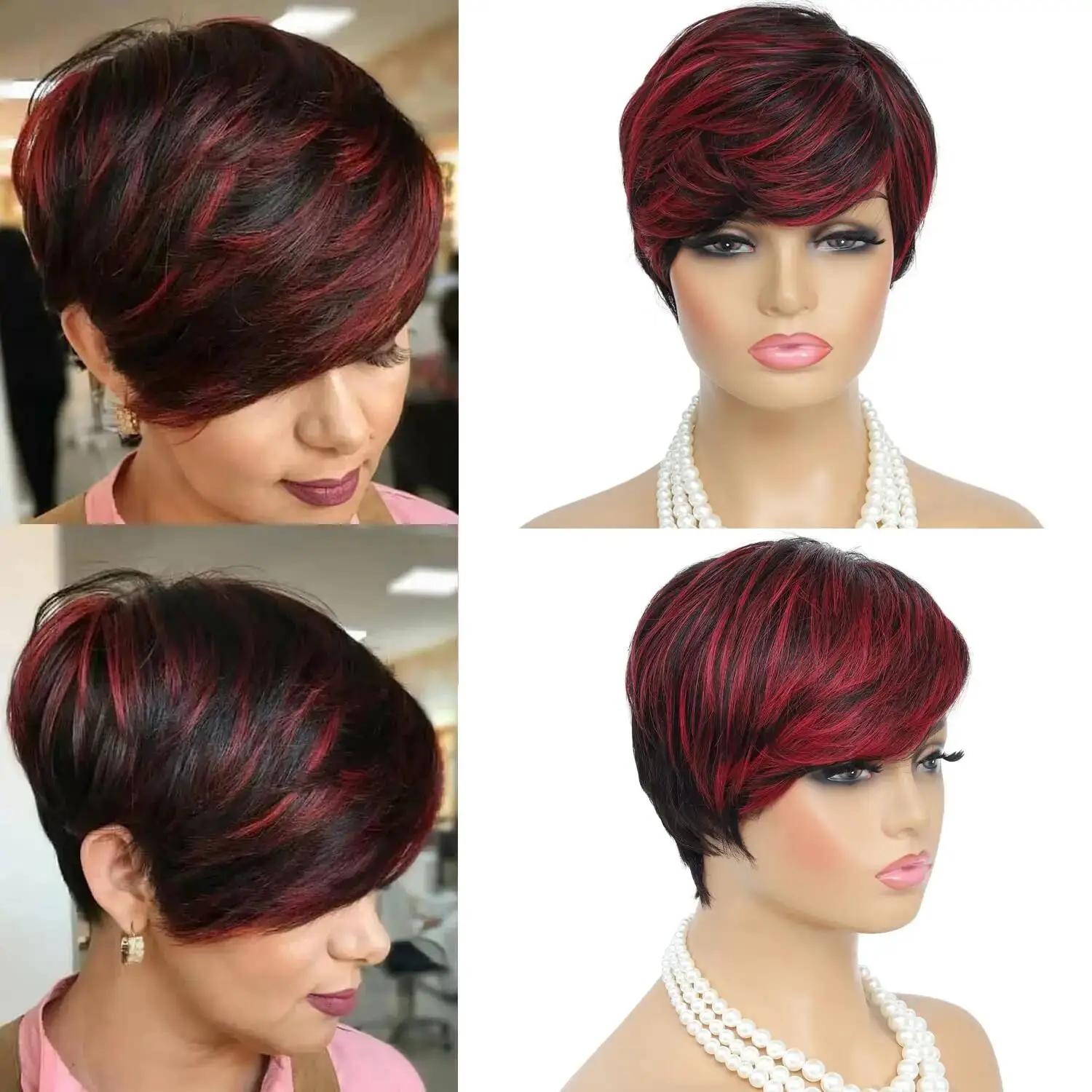 Perruque coupe pour femmes noires perruque coupe courte noir mélangé avec perruques bouclées rouges