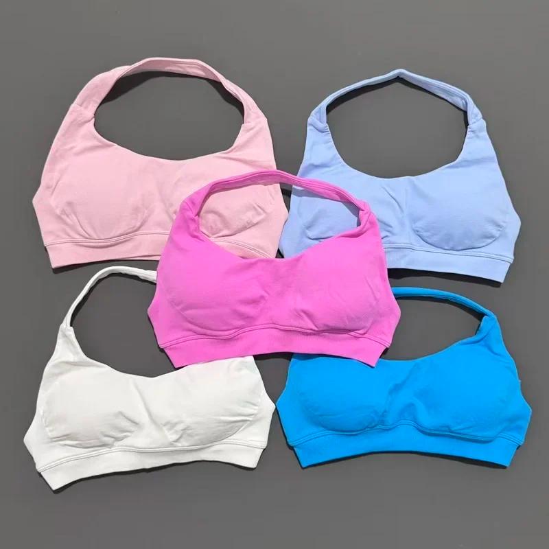 Soutien-gorge de sport sans couture pour femmes, col licou, vêtements de Yoga, bonnets amovibles, vê