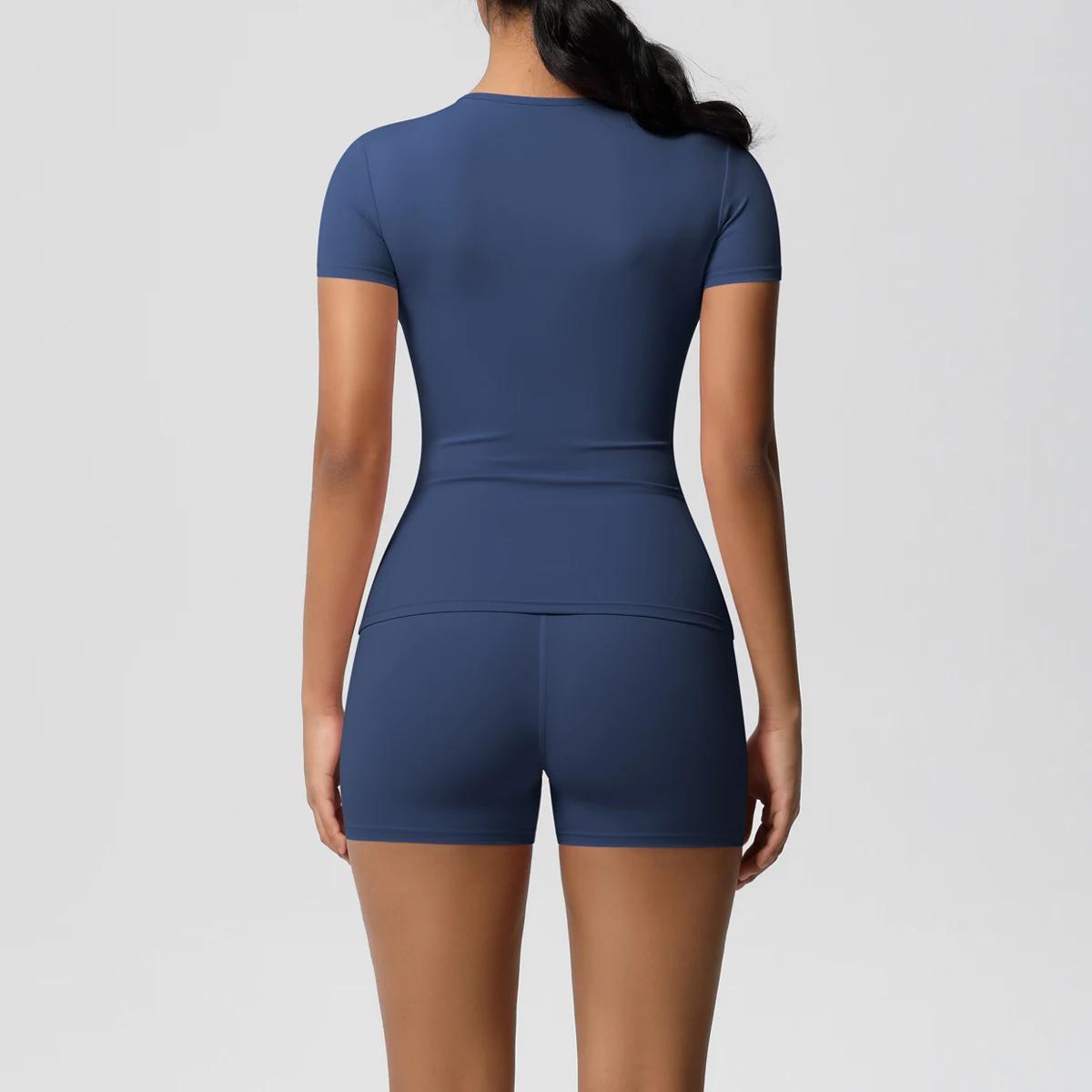 Ensemble de Leggings de gymnastique à séchage rapide, 2 pièces, manches courtes, respirant, extensib