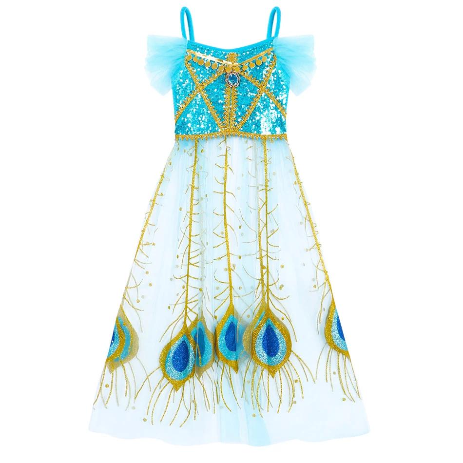 Robe de princesse Jasmine pour filles, lampe magique, Costume de fête d'anniversaire, Cosplay Aladdi