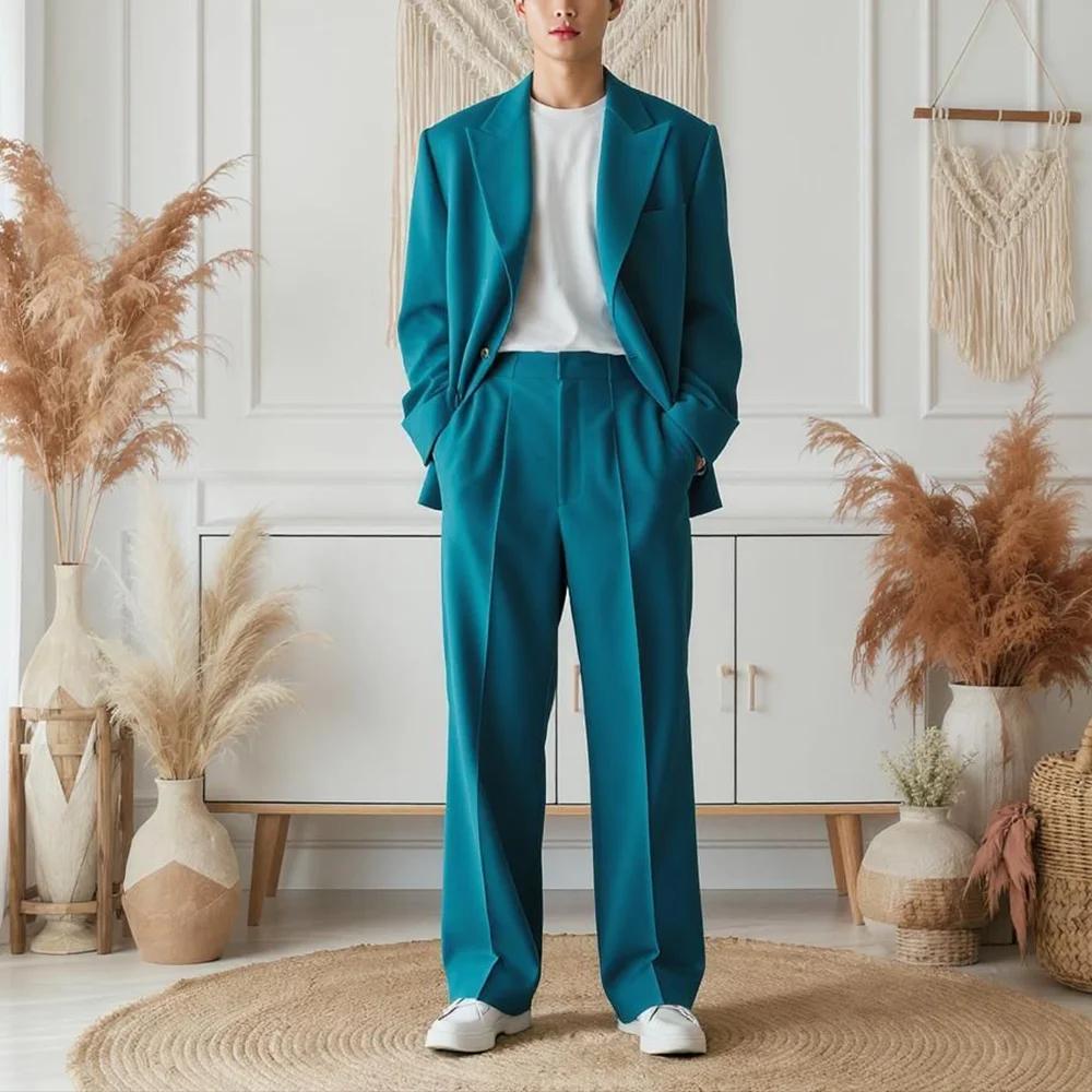 Veste et pantalon classiques à Double boutonnage pour hommes, couleur unie, coupe ample, décontracté