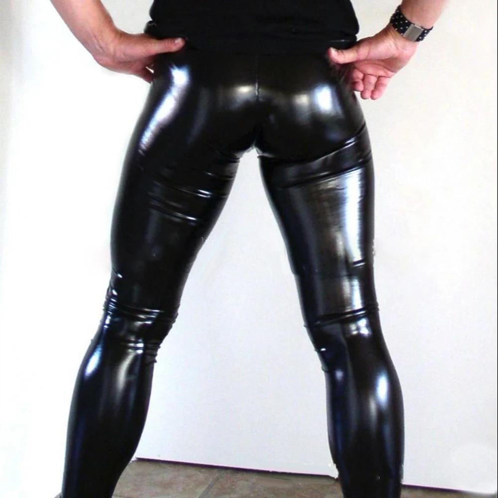 Legging en cuir PU pour hommes, pochette fine et douce, pantalon de couleur unie, sans couture, conf