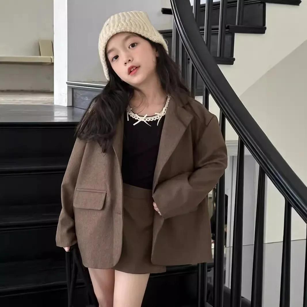 Ensemble jupe de costume pour enfants et filles, veste ample et short, à la mode, vêtements pour enf