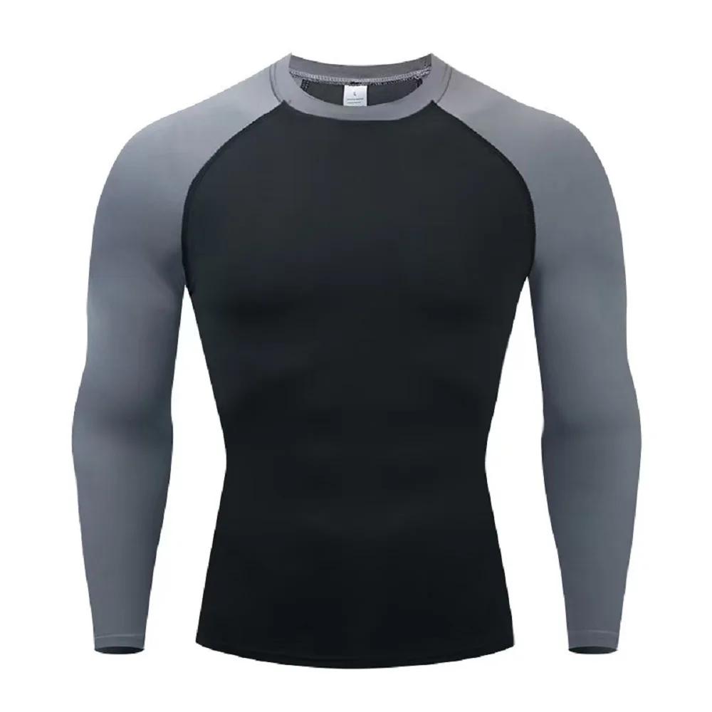T-shirt de Compression à manches longues pour hommes, chemise de course, de musculation, à séchage r