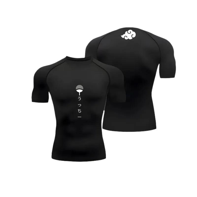 T-shirt de compression pour homme, style anime, haute élasticité, manches courtes, anti-UV, ajusté p