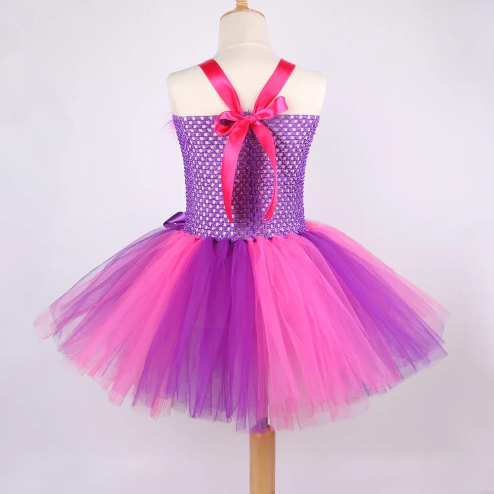 Costumes de chat de Cheshiree rose violet pour bébés filles, robe Tutu fantaisie d'animaux pour enfa