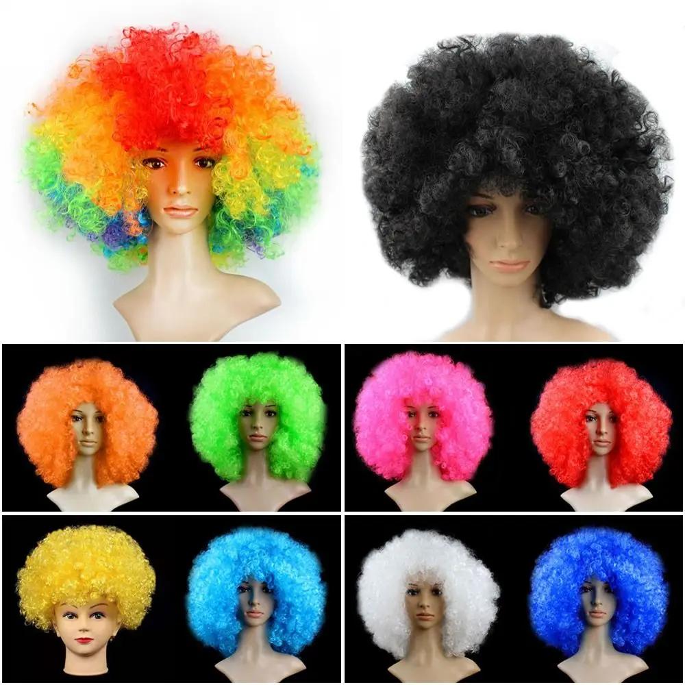 Unisexe adulte diverses couleurs arc-en-ciel cirque bouclés noir Afro bouclés perruque adulte déguis