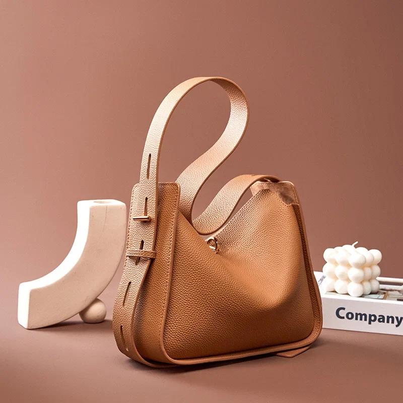 Sac à bandoulière en cuir de vachette véritable pour femme, design de niche, initié