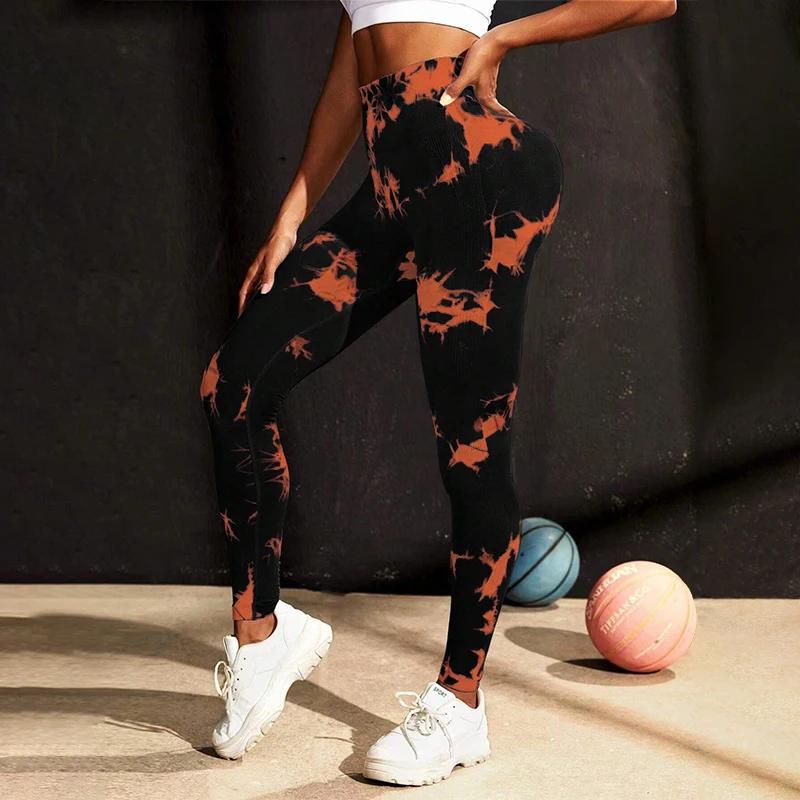 Leggings d'entraînement sans couture Tie Dye pour femmes, taille haute, pantalons de Yoga