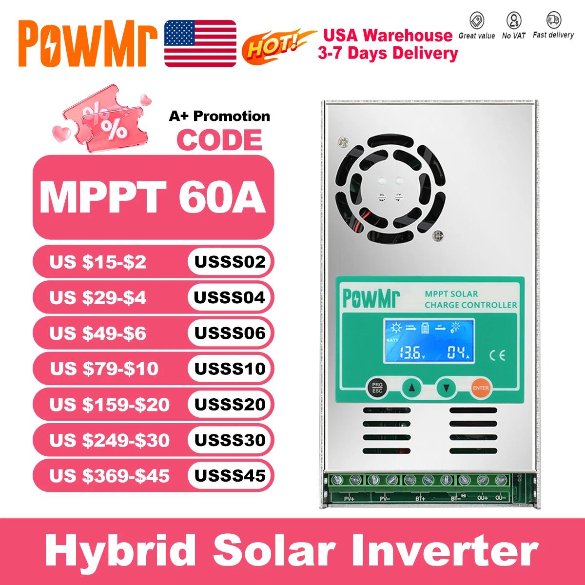 PowMr MPPT 60A contrôleur de Charge solaire décharge rétro-éclairage 12V 24V 36V 48V Auto pour panne