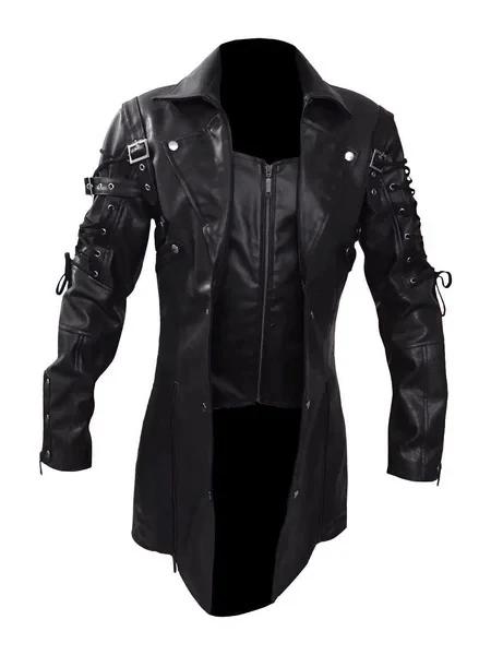 Nouveau Steampunk hommes gothique Trench manteau veste en cuir Style Punk Biker Jacke automne hiver