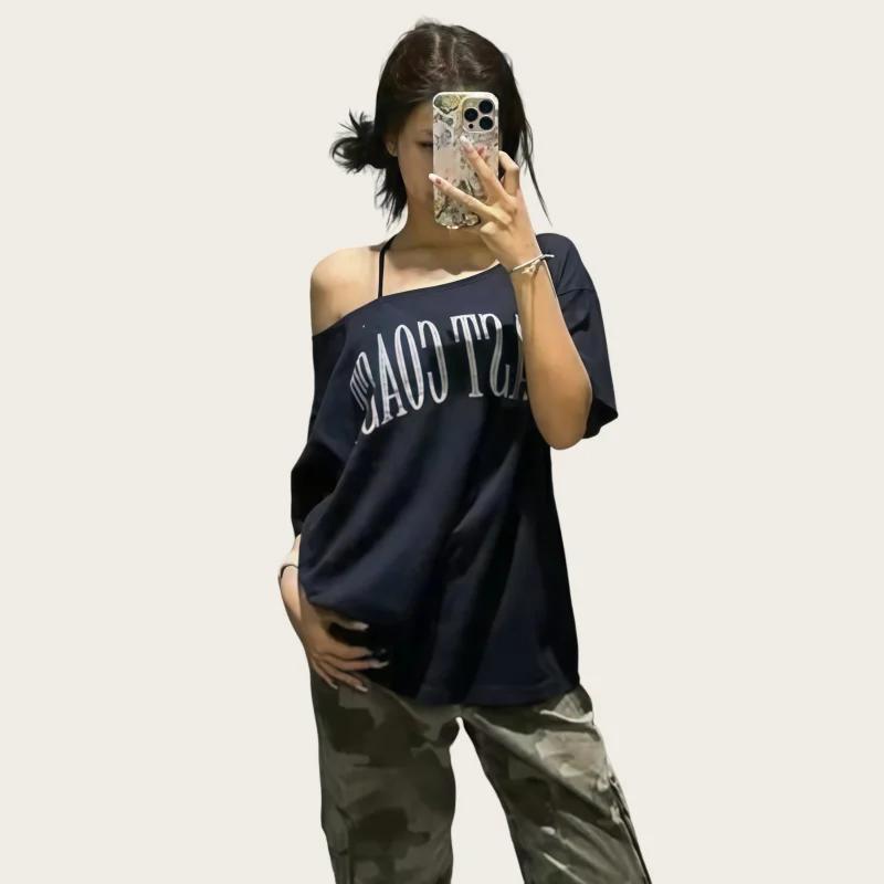 T-shirt à manches courtes de style américain pour femmes, design estival, amincissant, ample, rétro,