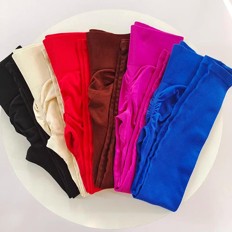 Leggings de yoga côtelés pour l'hiver et l'automne, taille haute, épais, pêche, pantalon d'entraînem