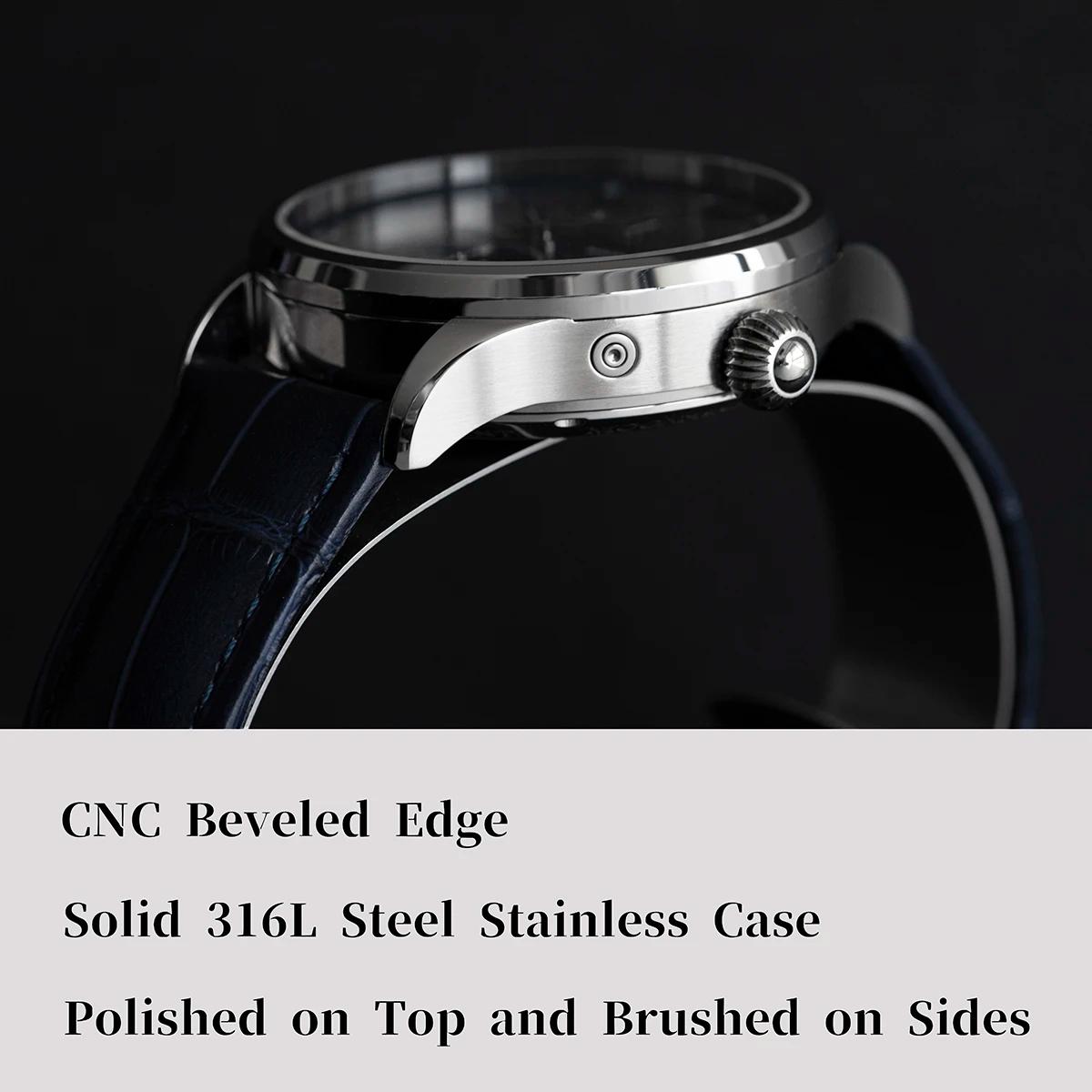 Sugess montre pour hommes édition limitée phase de lune boîtier en acier inoxydable 316L Tianjin ST2