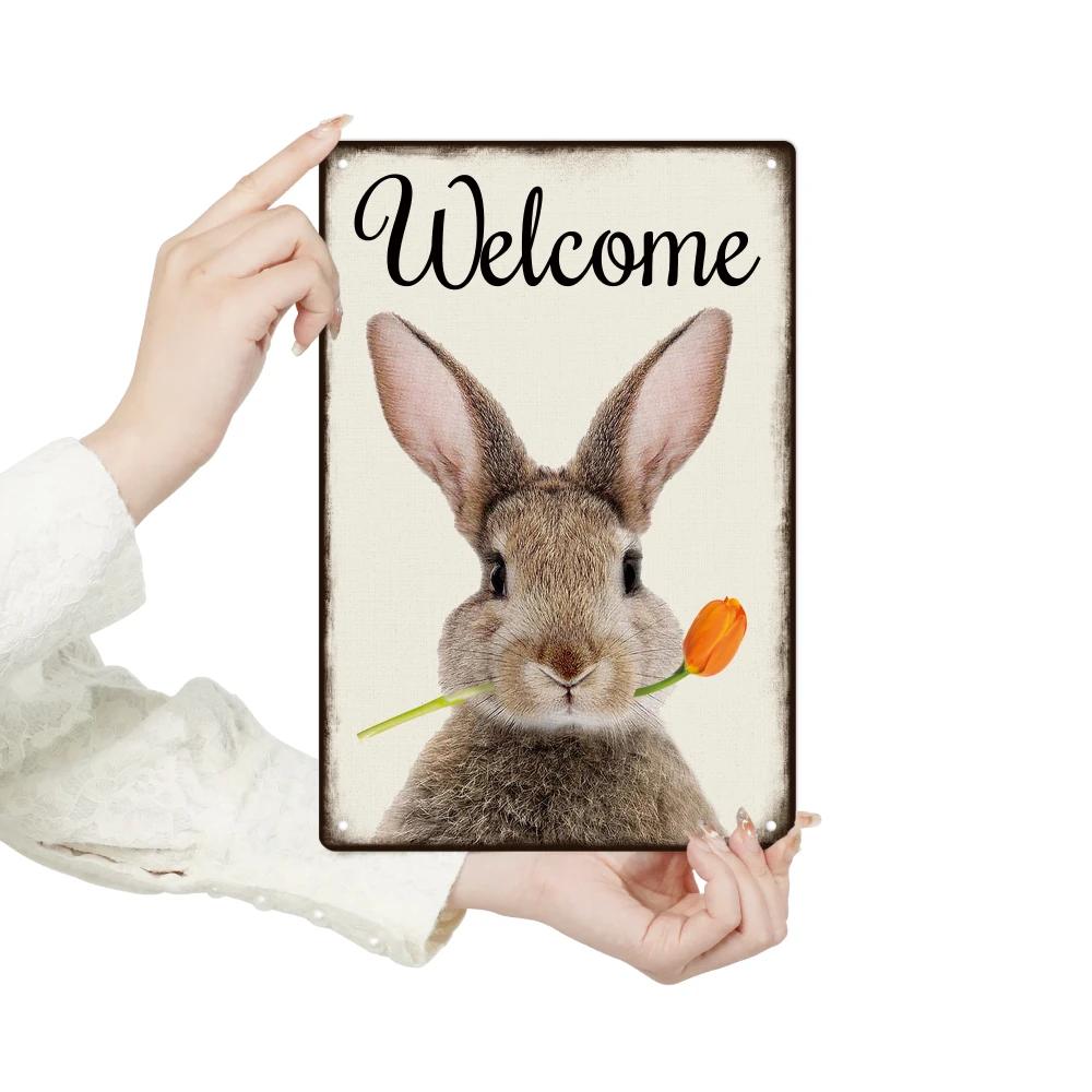 Putuo Decor-Panneau de bienvenue en métal, décor d'art mural lapin vintage, maison, jardin, ferme, 7