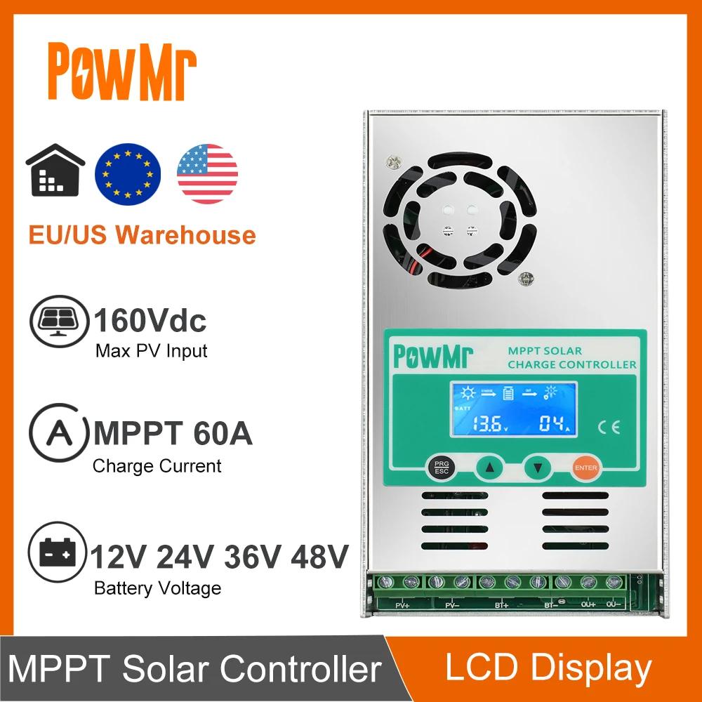 PowMr-Contrôleur de charge solaire, 60A, MPPT, rétroéclairage, 12V, 24V, 36V, 48V, batterie au lithi