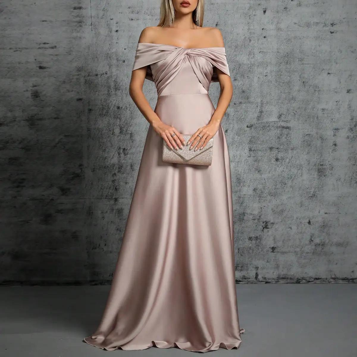 Mgiacy ligne cou irrégulière croix plissée robe en satin robe de bal robe de soirée robe de demoisel