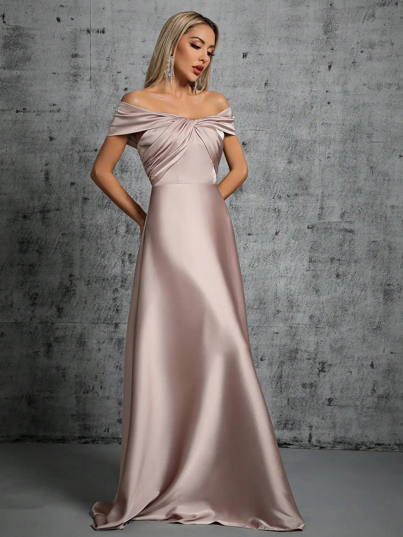 Mgiacy ligne cou irrégulière croix plissée robe en satin robe de bal robe de soirée robe de demoisel