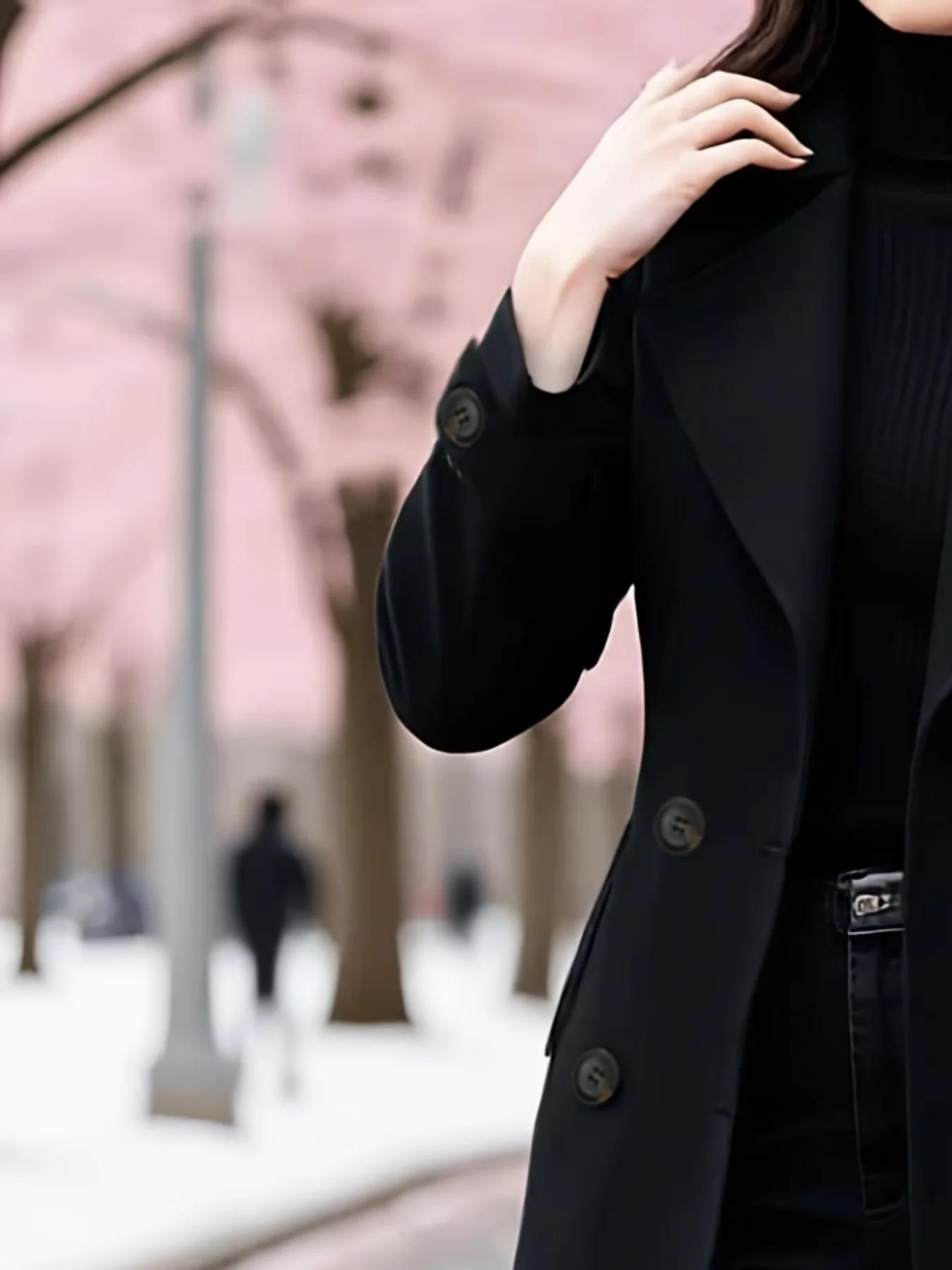 Manteau trench classique croisé pour femme, élégant, avec ceinture, long – Doublure épaisse et chaud