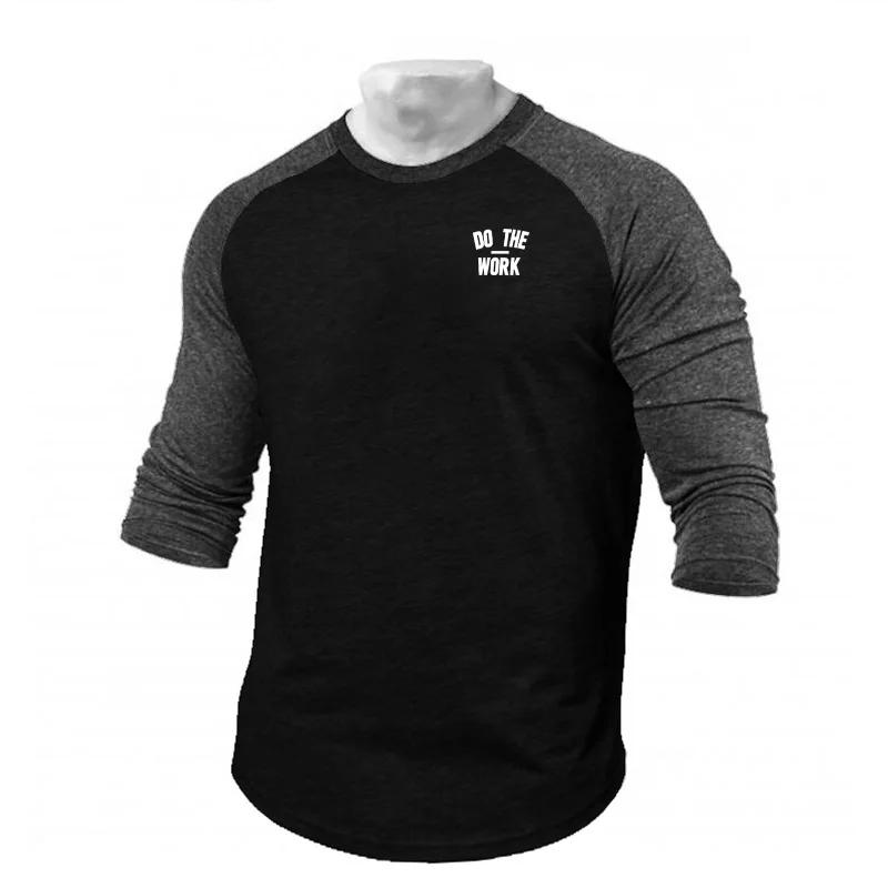 T-shirts de course trois quarts t-shirt hommes printemps automne Patchwork vêtements de sport Fitnes