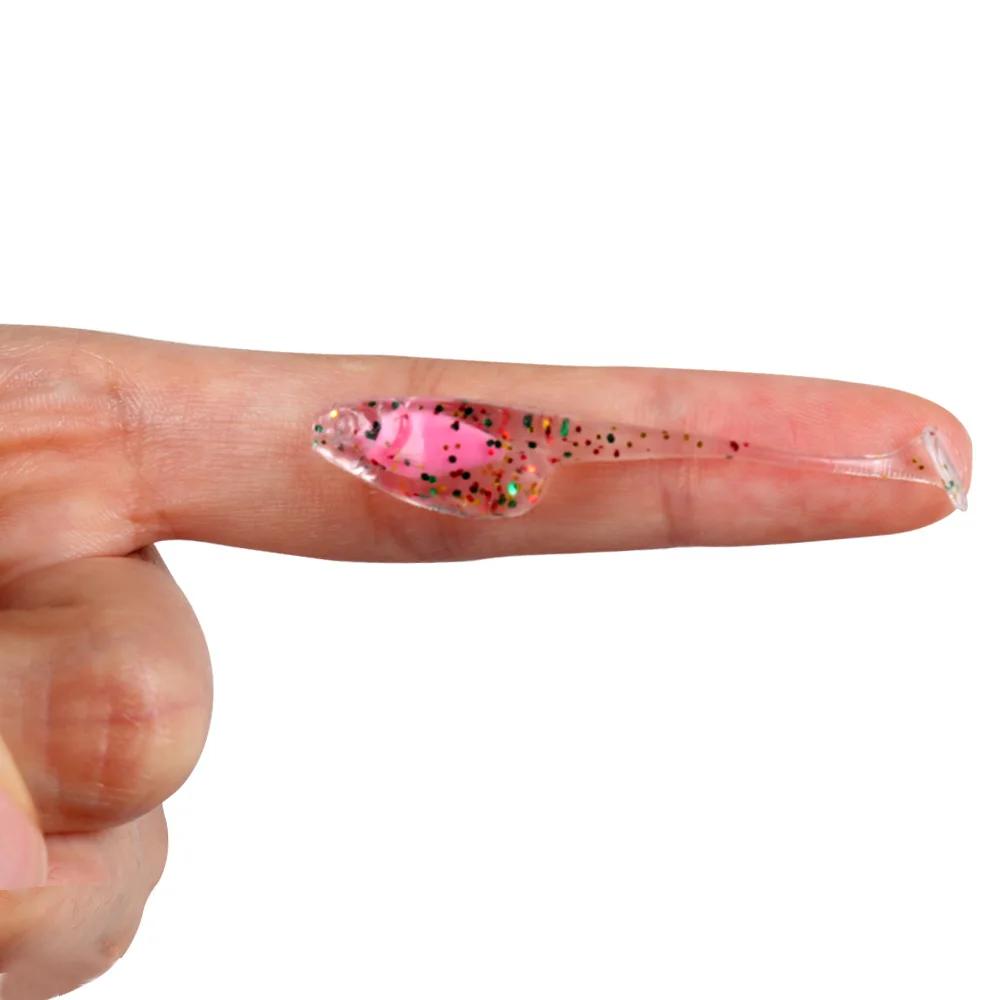 JOHNCOO 5 cm 0.8g T pagaie queue Shad Ajing leurre de pêche Rockfish caoutchouc souple leurre artifi