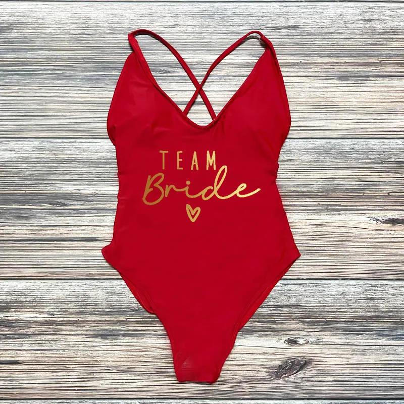 S-3XL rose imprimé équipe mariée maillot de bain une pièce Sexy rembourré Squad femmes maillots de b