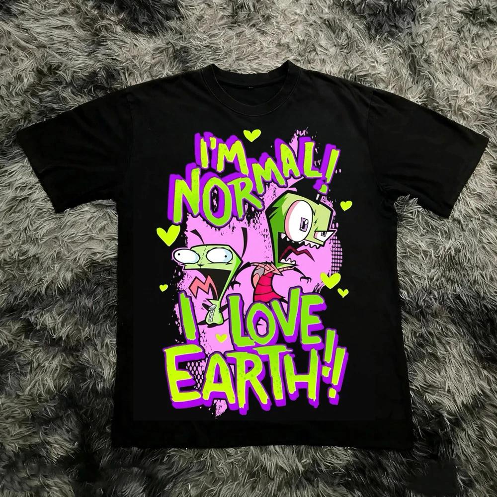 T-shirt vintage à manches courtes imprimé Invader Zim, style rétro unisexe, graphique années 90, nos