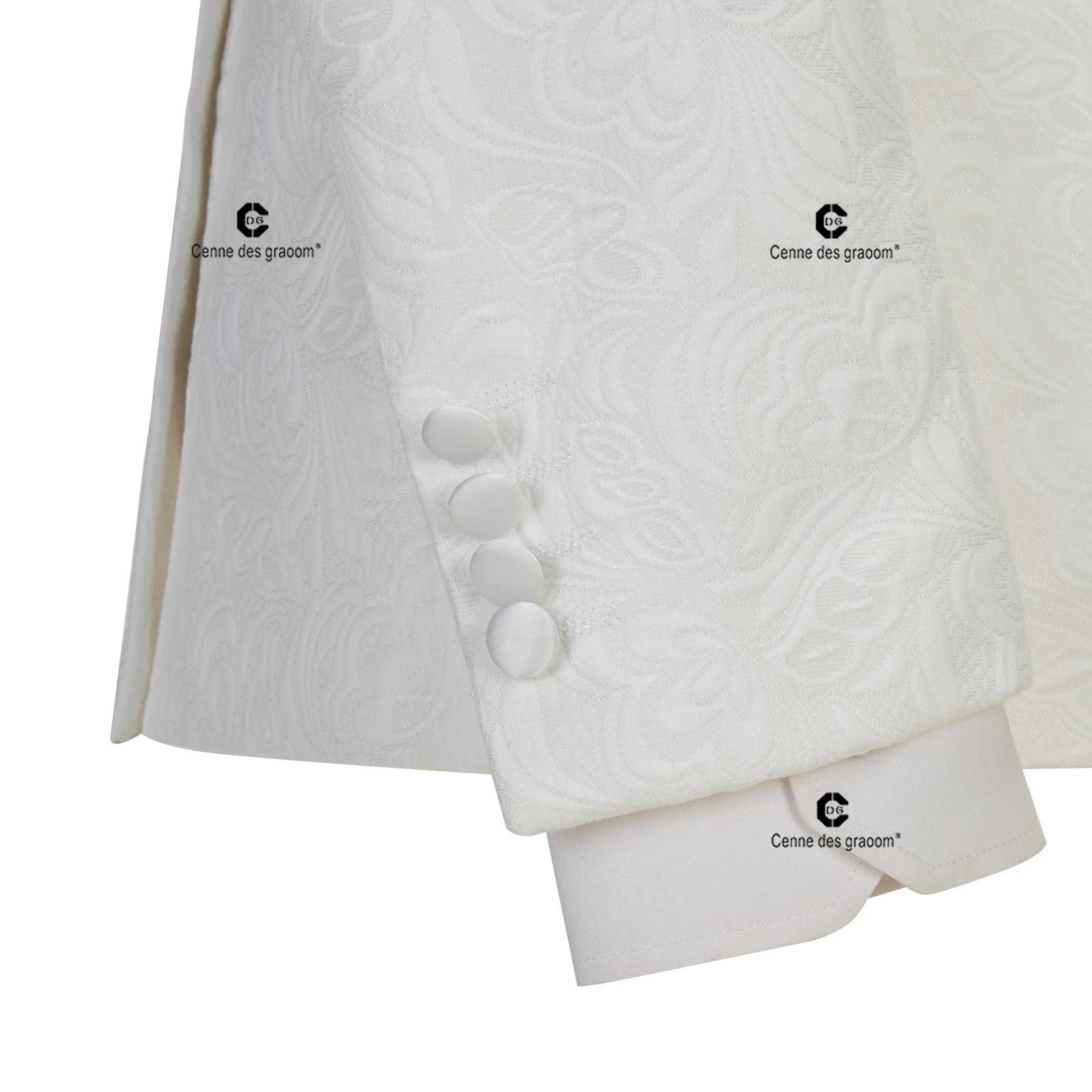 Cenne Des Graoom – costume pour hommes, veste Paisley ivoire, pantalon noir de smoking avec rayures