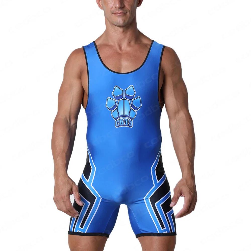 Combinaison Singlet de lutte pour hommes, une pièce, body sans manches, boxe, Lycra élastique, Triat