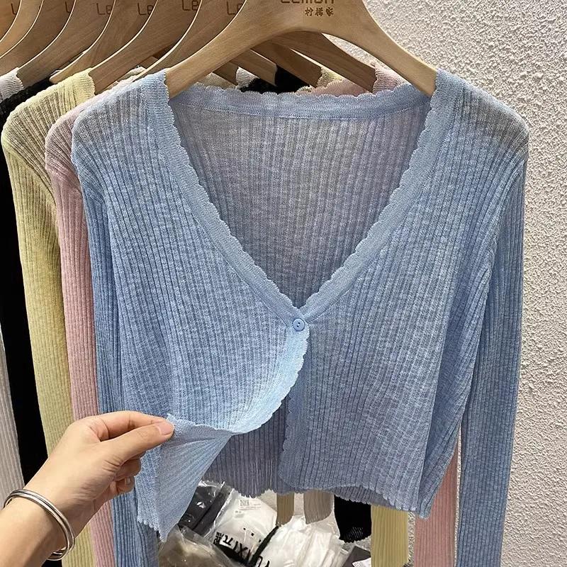 Cardigan court Pastel pour femmes, manches longues, boutons sur le devant, veste Cardi tricotée légè