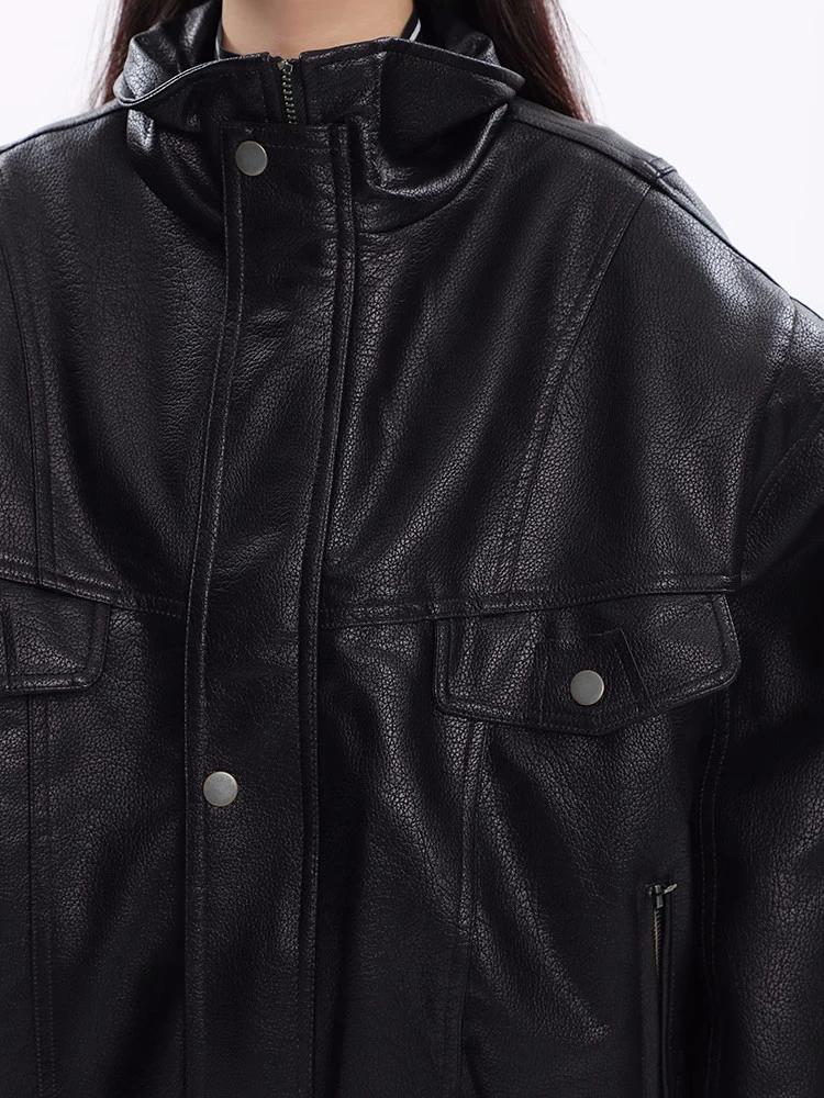 Nerazzurri – veste en cuir Pu noir pour femme, vêtement surdimensionné, coupe-vent, épais, fermeture