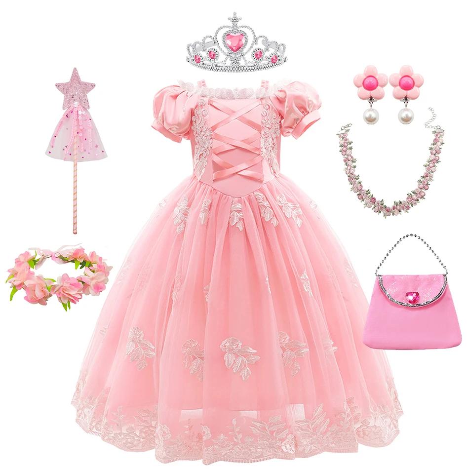 Robe de princesse rose Raiponce pour filles, costume de cosplay, robe élégante pour enfants, carnava