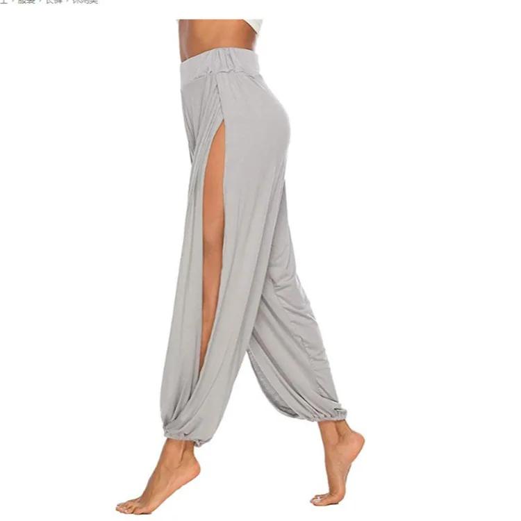 Mode taille élastique femmes haute fente Hippy décontracté Harlan pantalon Yoga pantalon taille haut