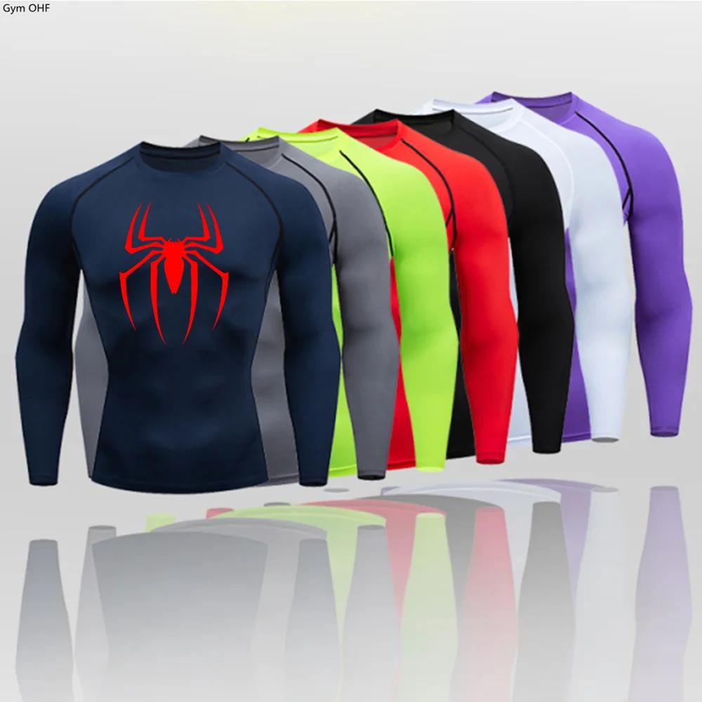 T-shirt compression homme manches longues Rashguard élastique Fitness course super-héros