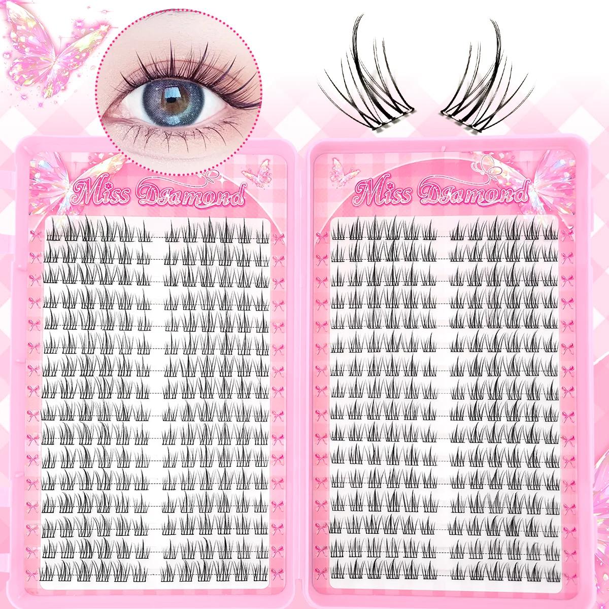 Faux cils naturels légers en grappe de 320, Style tournesol C-Curl, réutilisables pour débutants