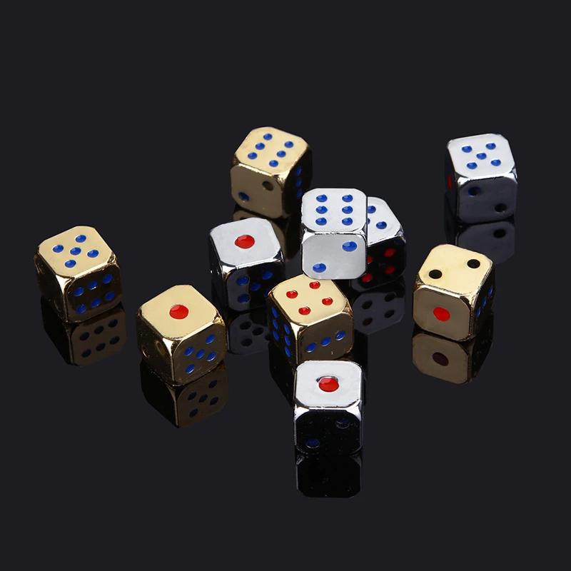 Dés en métal créatifs dorés/argentés, dés de jeu amusants avec points colorés, accessoires de jeu de
