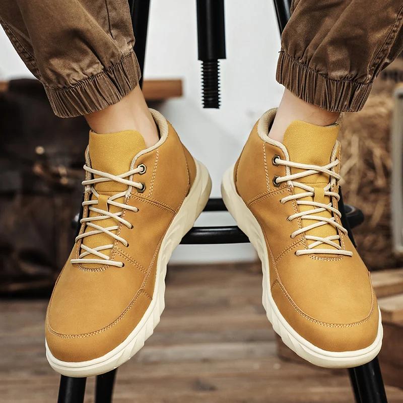Bottes à semelles épaisses pour hommes, chaussures décontractées marron à lacets, bottines de randon