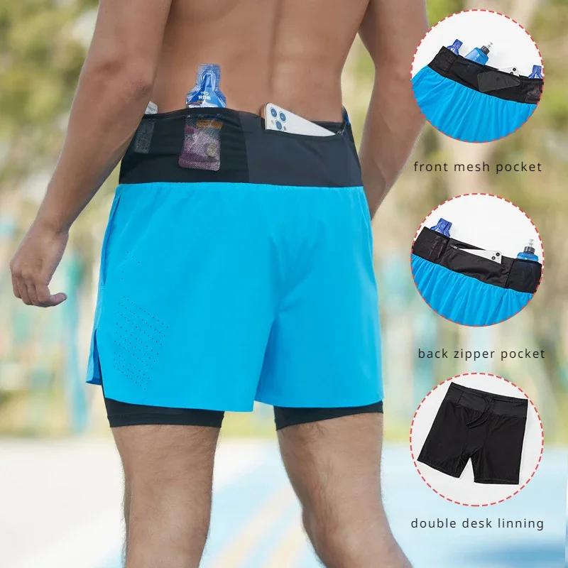 Short marathon homme double pont séchage rapide - Short fitness course basketball poche entraînement
