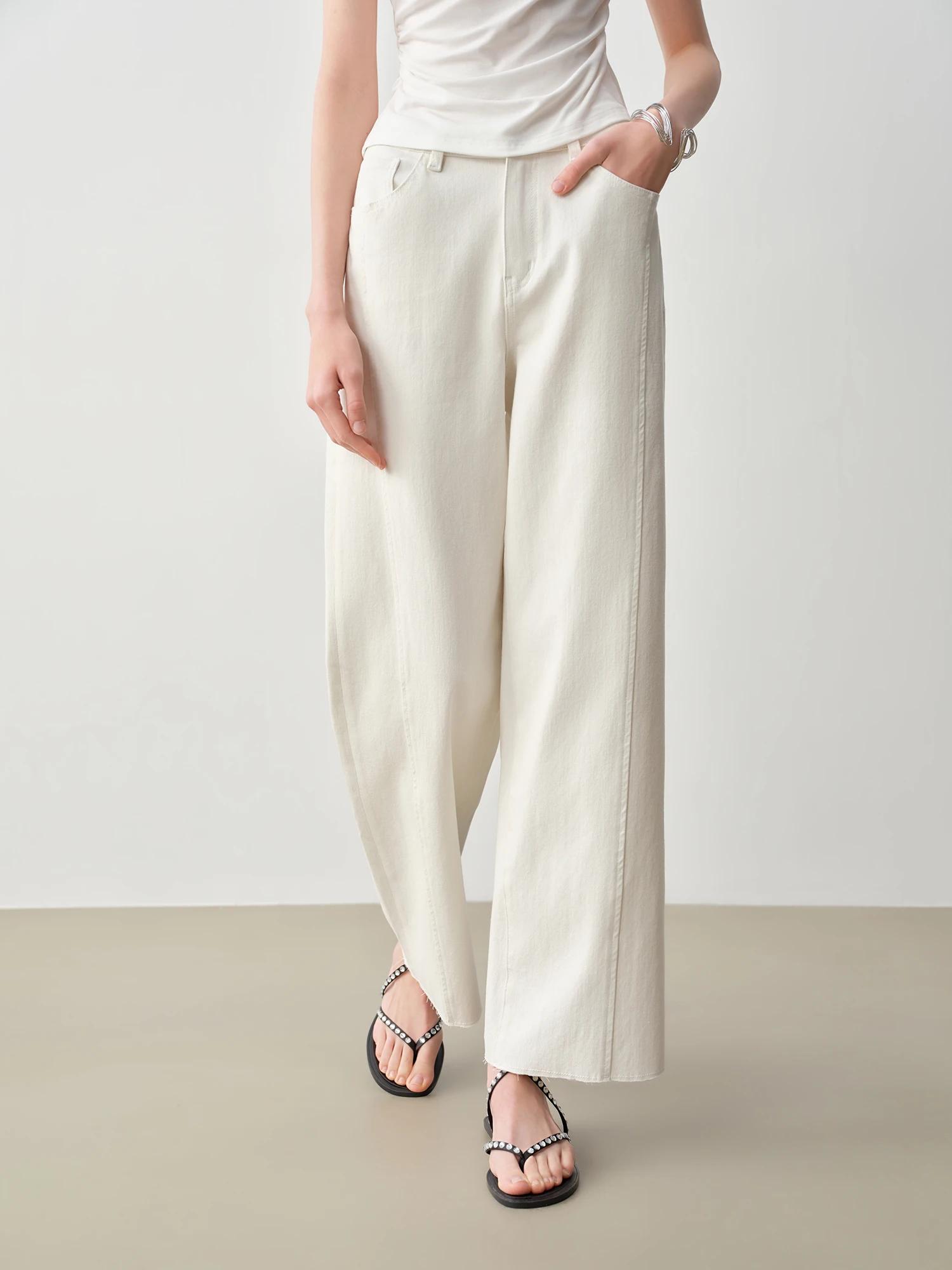 ZIQIAO Jean droit patchwork à bords effilochés longueur cheville pour femme – Nouveautés Printemps 2